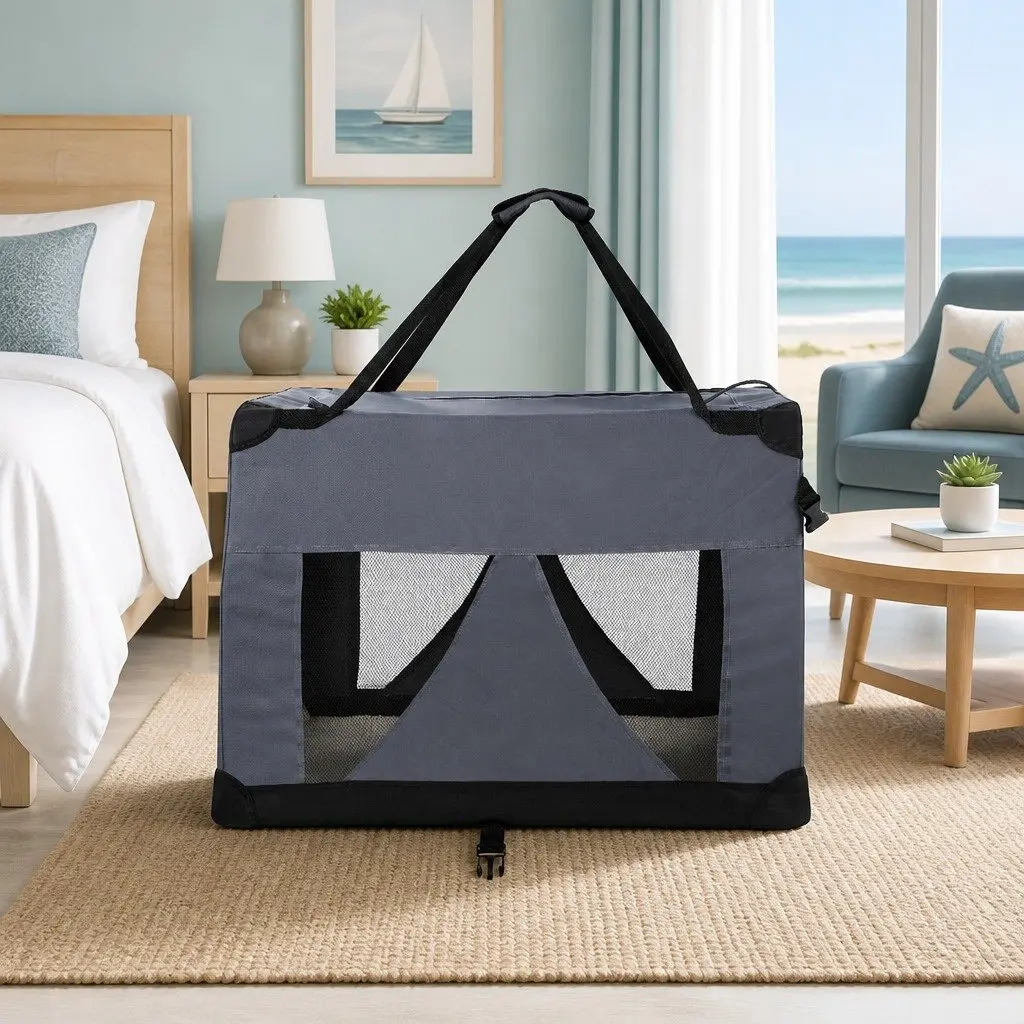 Pet Carrier Grey 60x42cm Soft Crate Portable Foldable