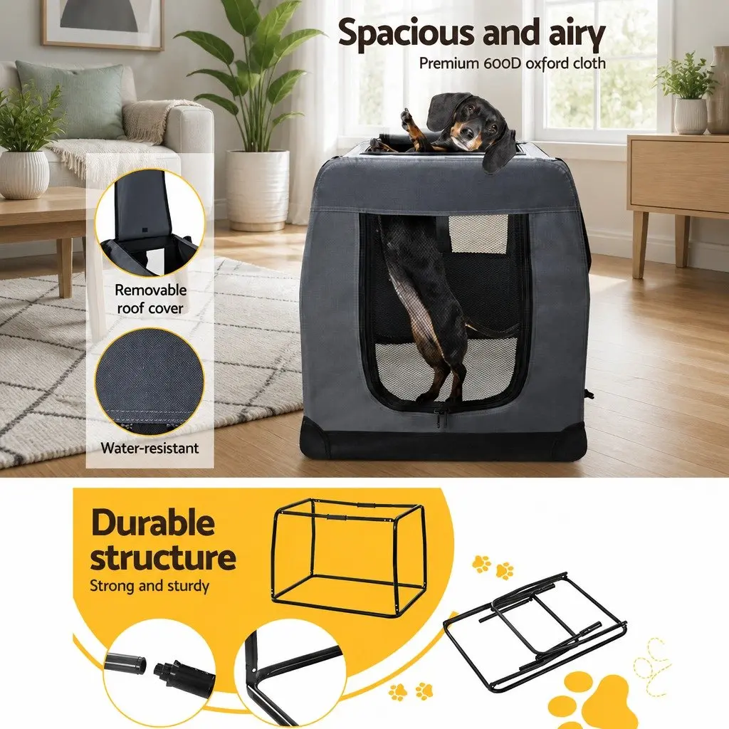 Pet Carrier Grey XL Soft Crate Portable Foldable 82x58cm