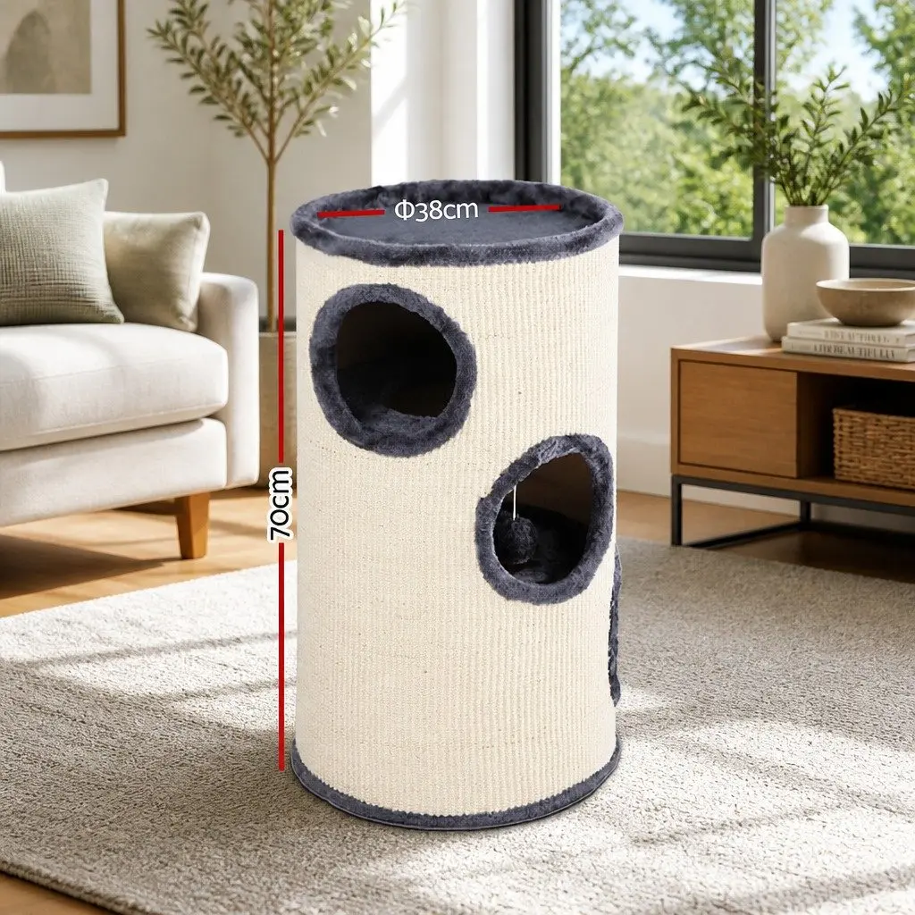 Cat Tree Grey 70cm Multi-Level Condo House with Scratching Post and Hideouts