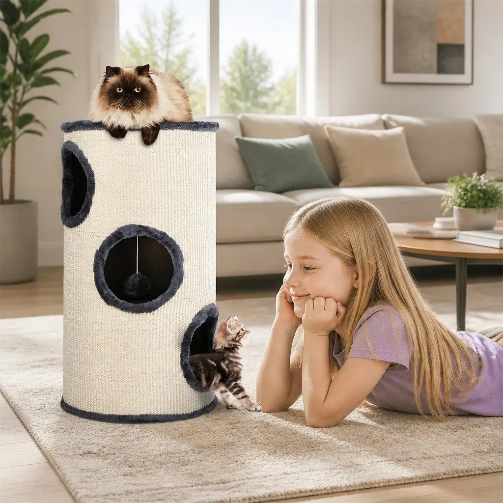 Cat Tree Grey 70cm Multi-Level Condo House with Scratching Post and Hideouts