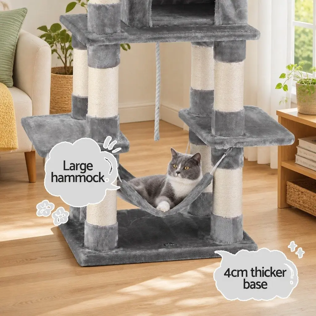 Cat Tree Light Grey 145cm Multi-Level Scratching Post Condo House