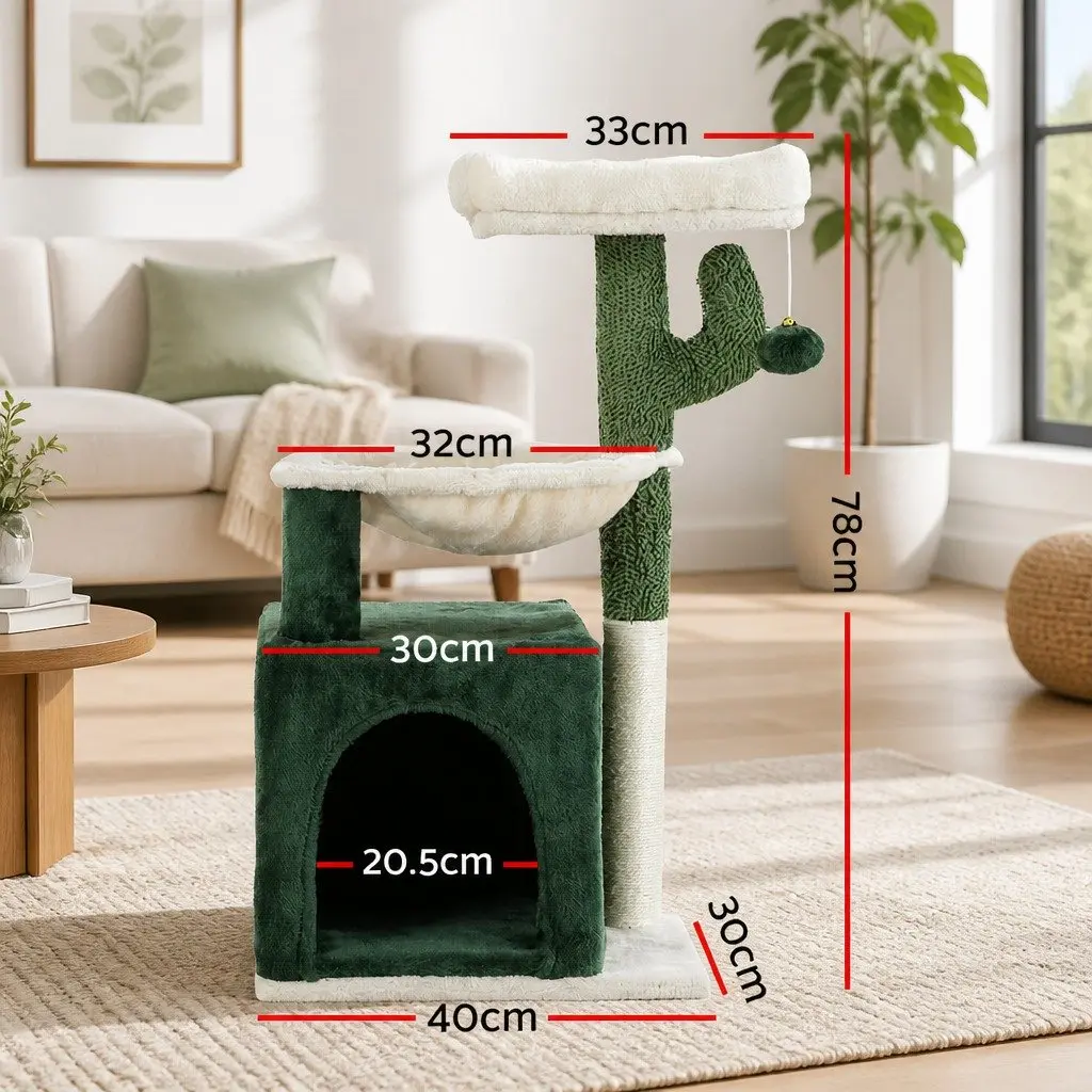Cat Scratching Post Green 78cm Multi-Level Condo House Bed with Hammock and Activity Ball
