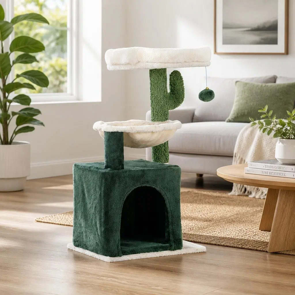 Cat Scratching Post Green 78cm Multi-Level Condo House Bed with Hammock and Activity Ball