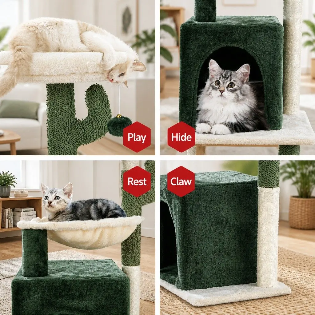 Cat Scratching Post Green 78cm Multi-Level Condo House Bed with Hammock and Activity Ball