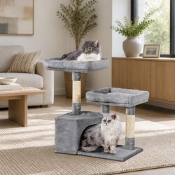 Cat Scratching Post 69cm Tree Tower Multi-Level Condo House Bed Grey Wood