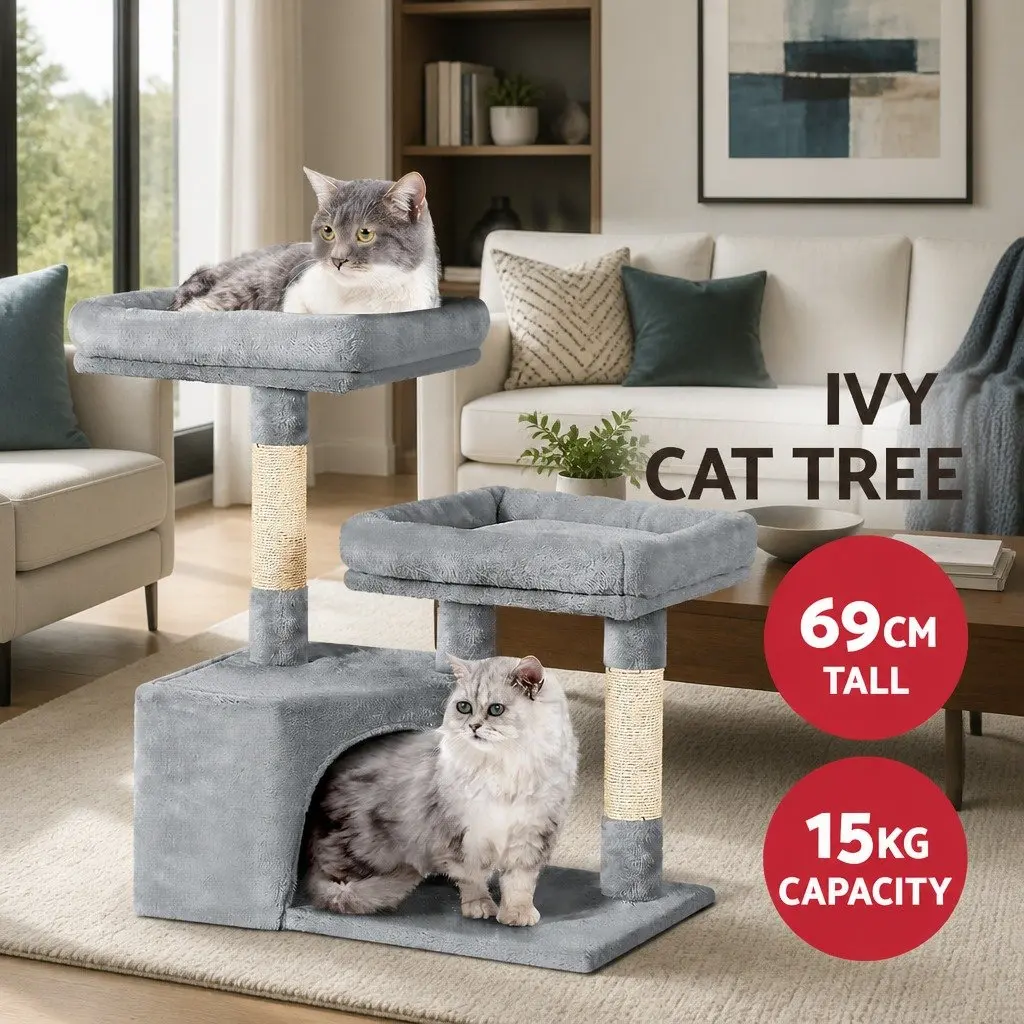 Cat Scratching Post Grey 69cm Multi-Level Condo House Bed