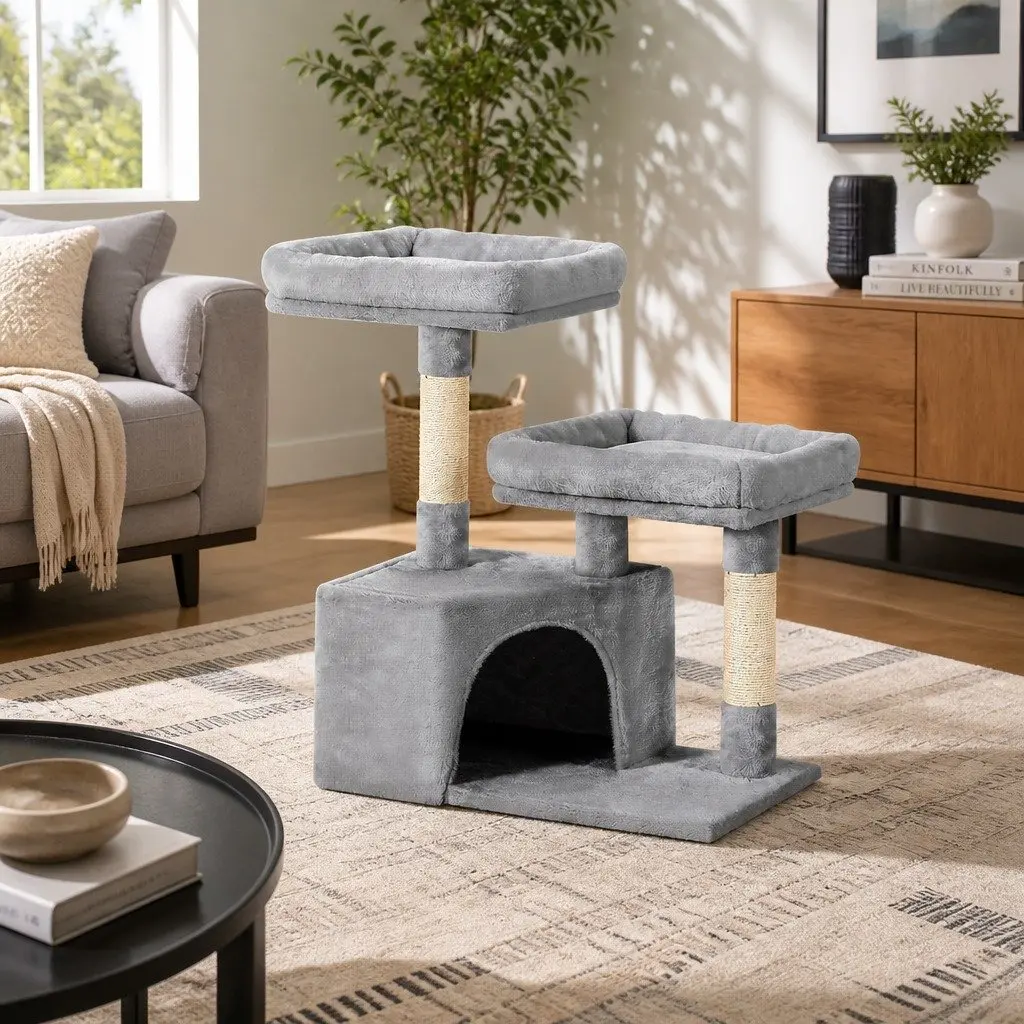 Cat Scratching Post Grey 69cm Multi-Level Condo House Bed