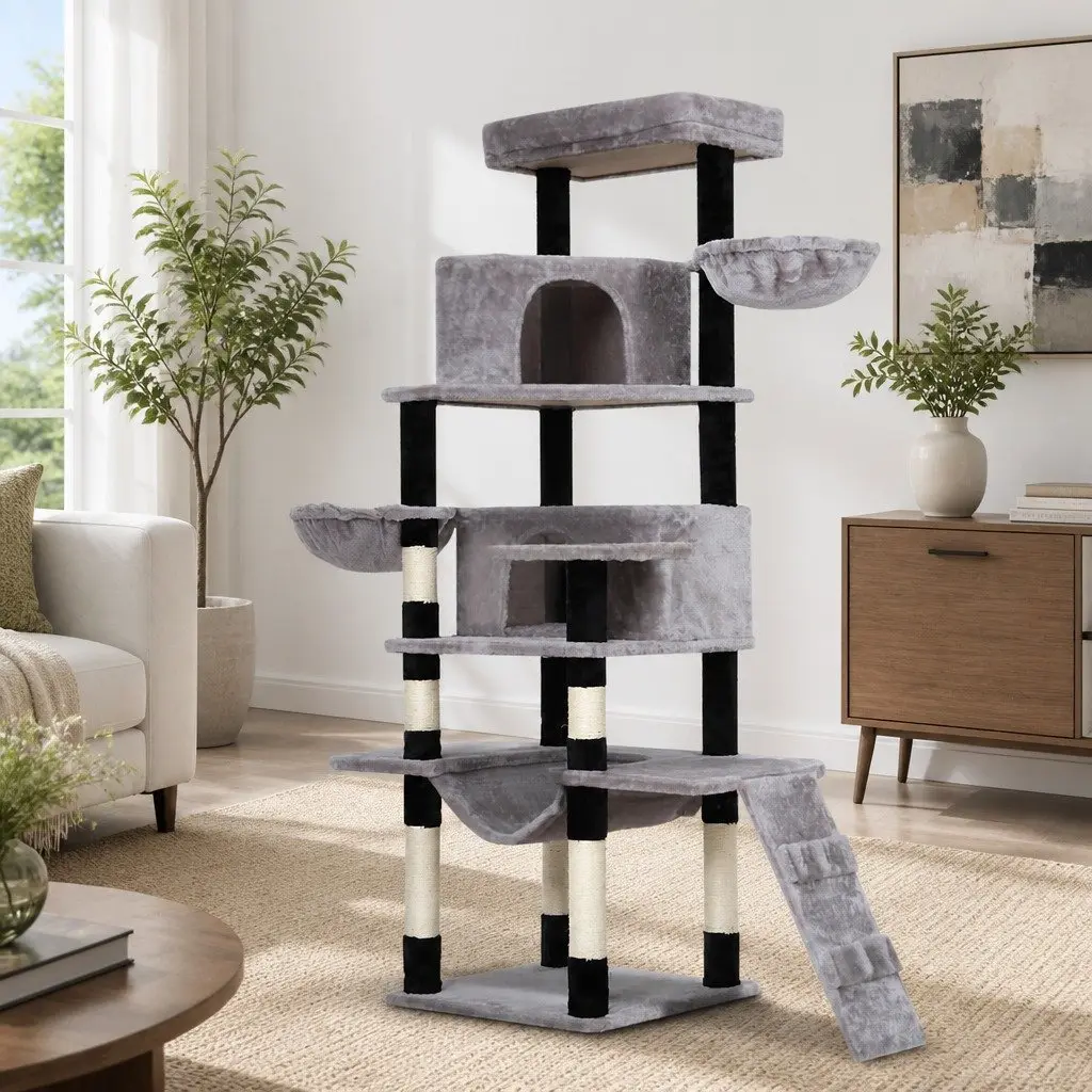 Cat Tree 161cm Tower Scratching Post Condo House Bed Multi-Level Play Grey