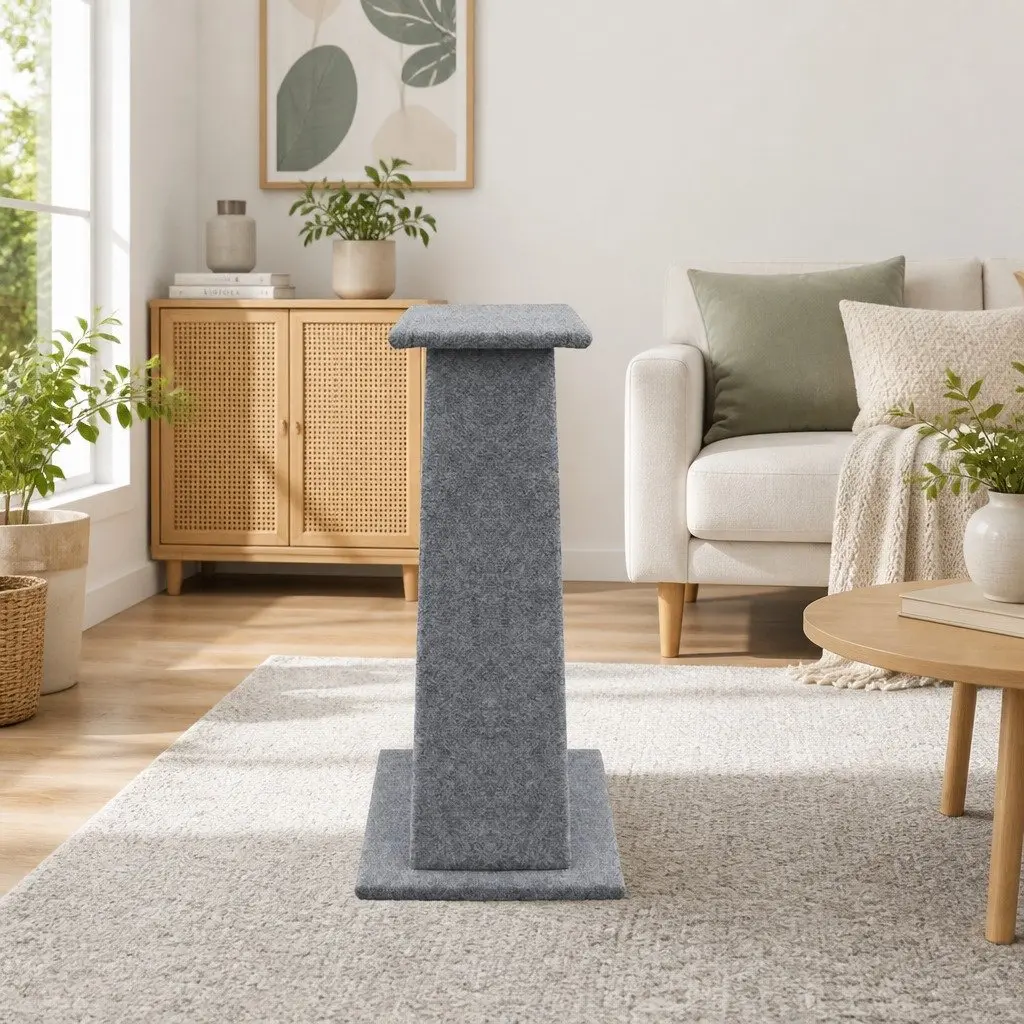 Cat Scratching Post Grey 82cm Multi-Level Tower with Ramp and Elevated Perch