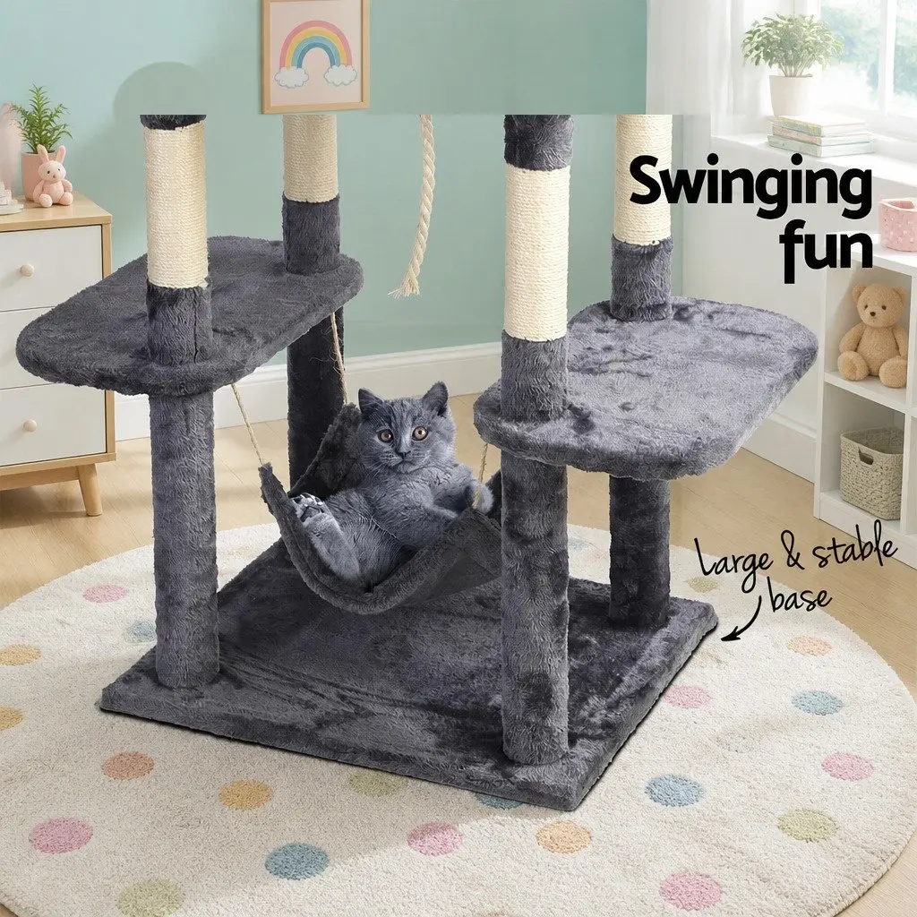 Cat Tree Dark Grey 171cm Tall Multi-Level Scratching Post Tower with Bed Cube Hammock and Rope Toys