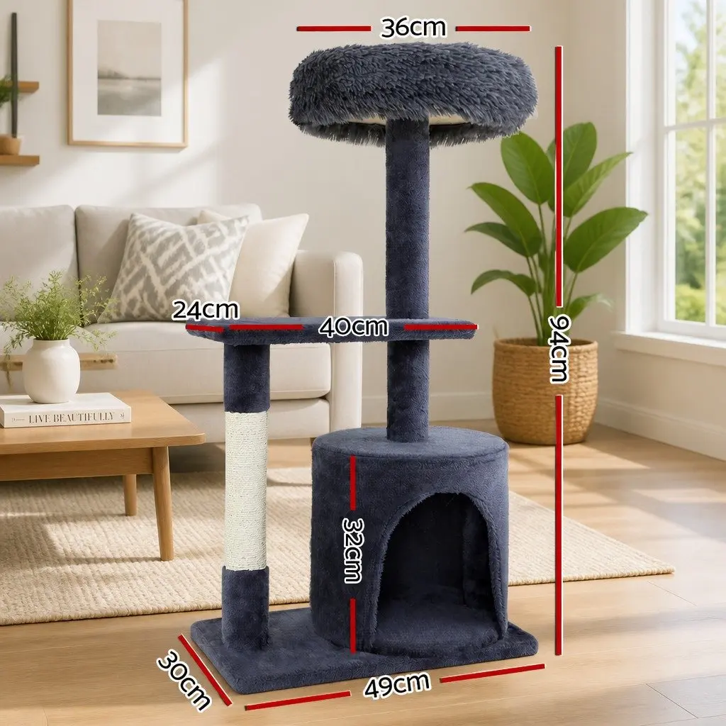 Cat Tree Grey 94cm Multi-Level Scratching Post Tower Condo House