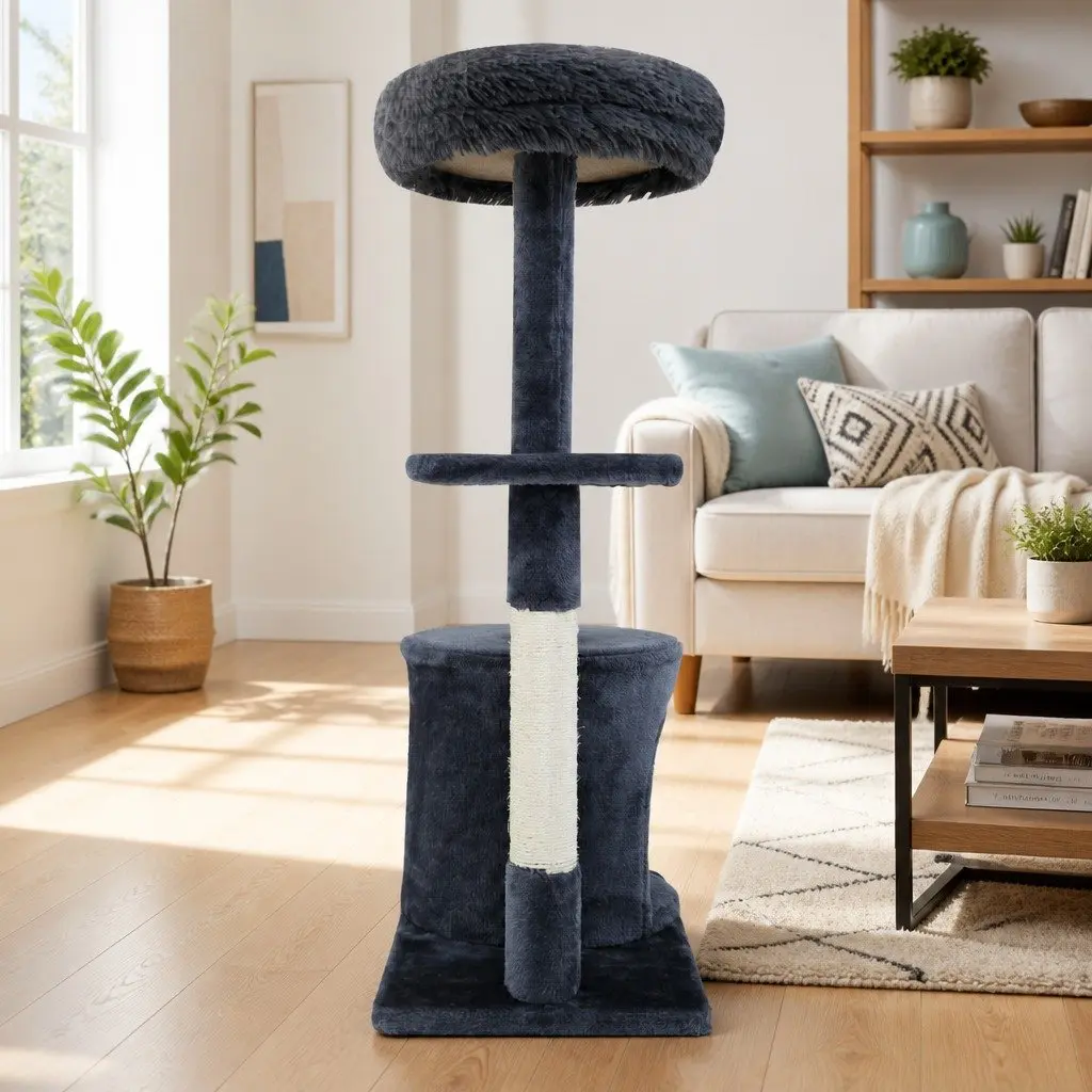 Cat Tree Grey 94cm Multi-Level Scratching Post Tower Condo House