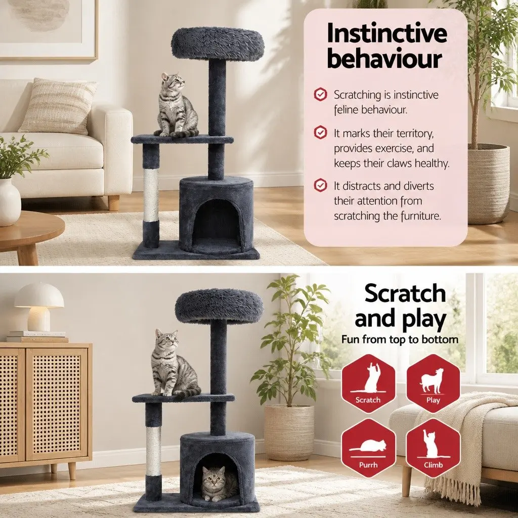 Cat Tree Grey 94cm Multi-Level Scratching Post Tower Condo House