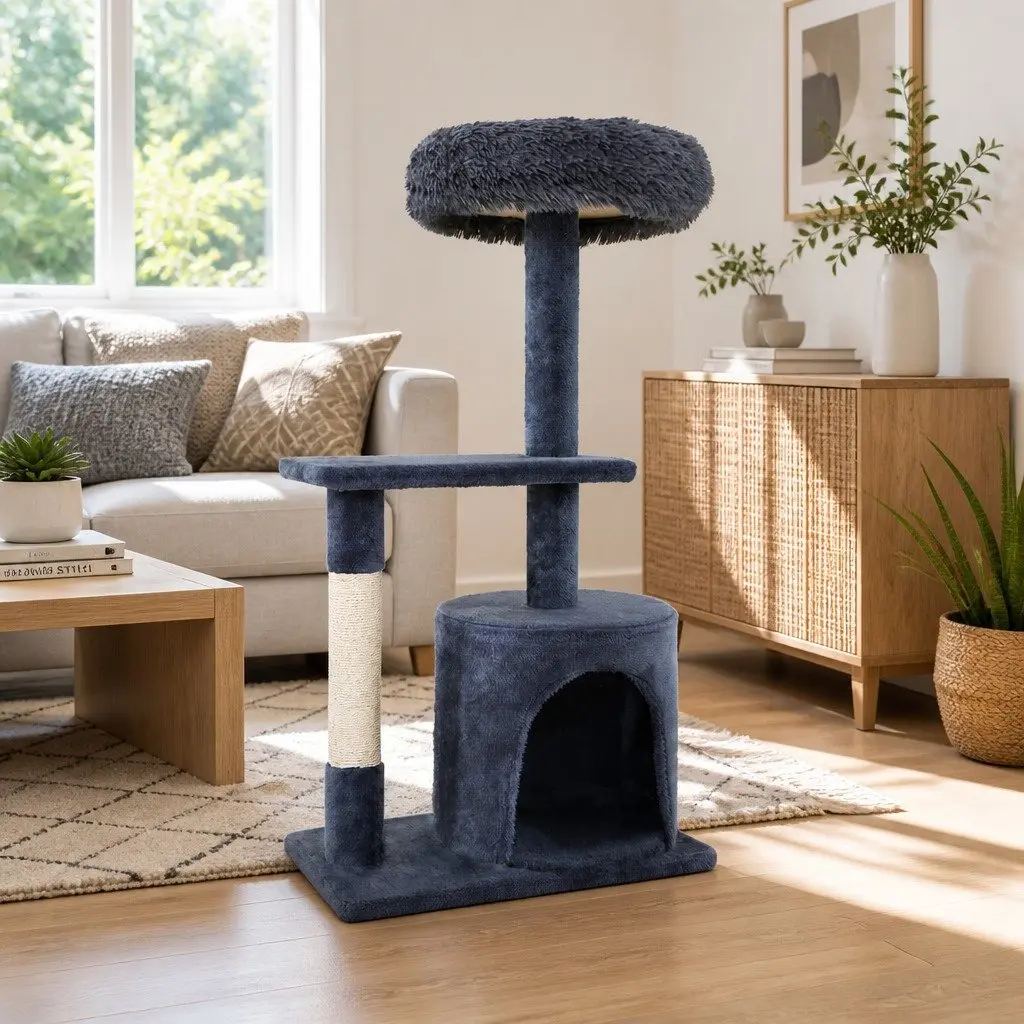 Cat Tree Grey 94cm Multi-Level Scratching Post Tower Condo House
