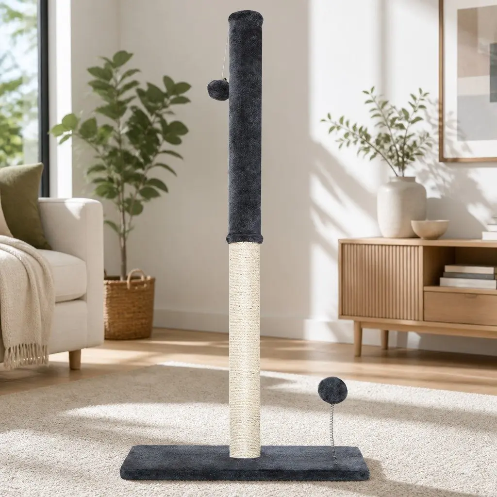 Cat Tree Grey 105cm Scratching Post Tower Condo House Plush Velvet