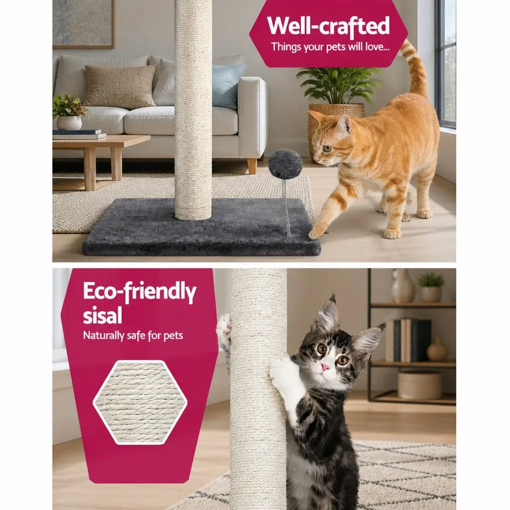 Cat Tree Grey 105cm Scratching Post Tower Condo House Plush Velvet