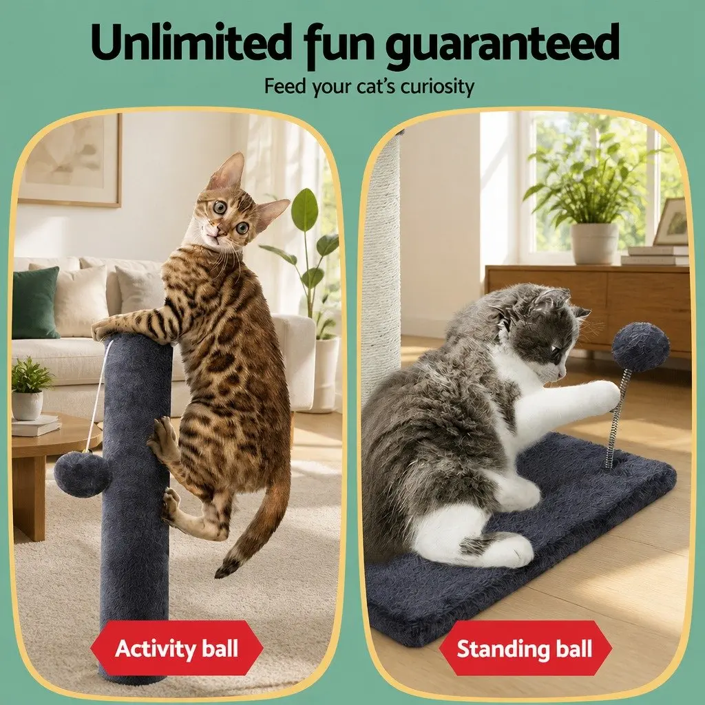 Cat Tree Grey 105cm Scratching Post Tower Condo House Plush Velvet