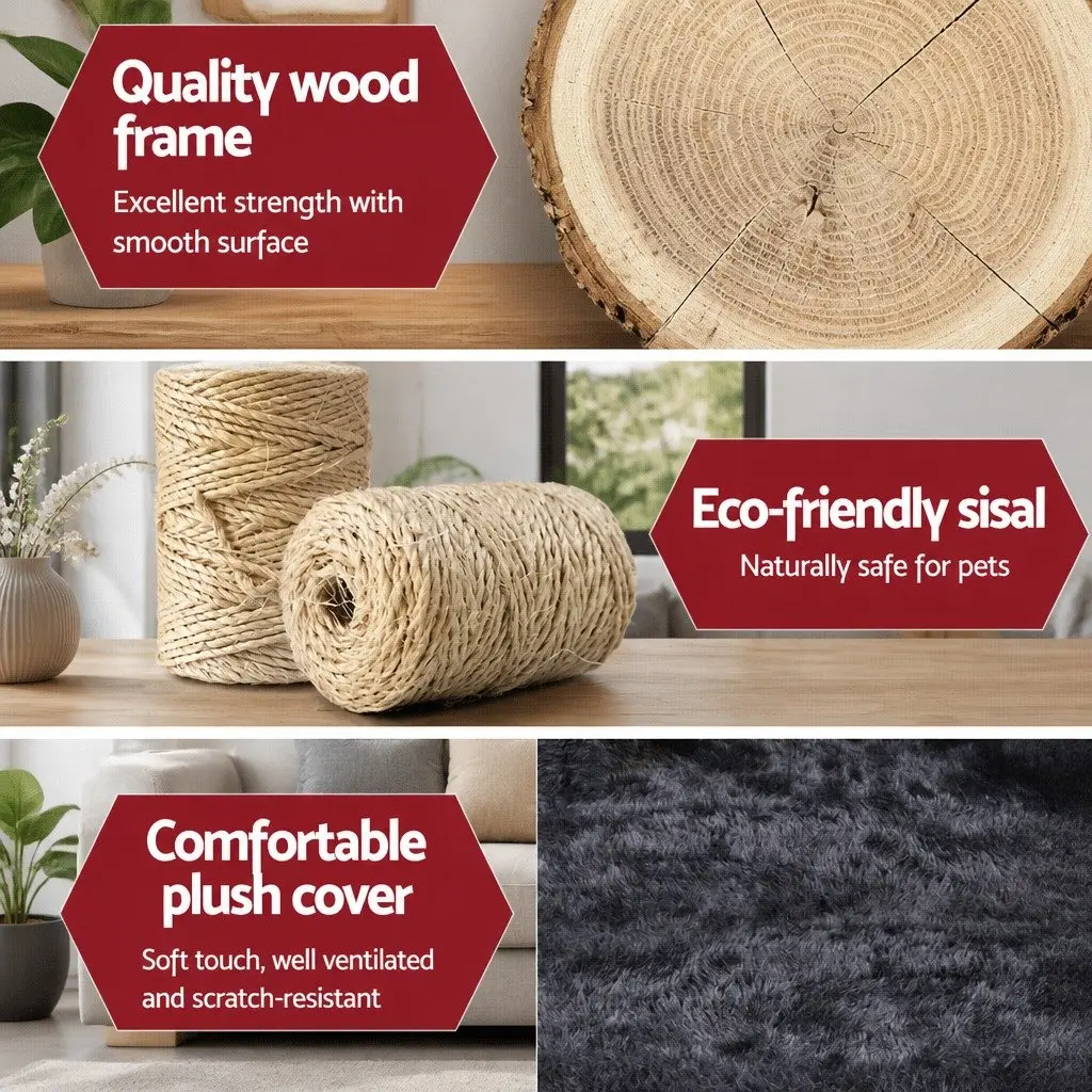 Cat Scratching Post Grey 184cm Multi-Level Climbing Tower Tree Condo Bed House