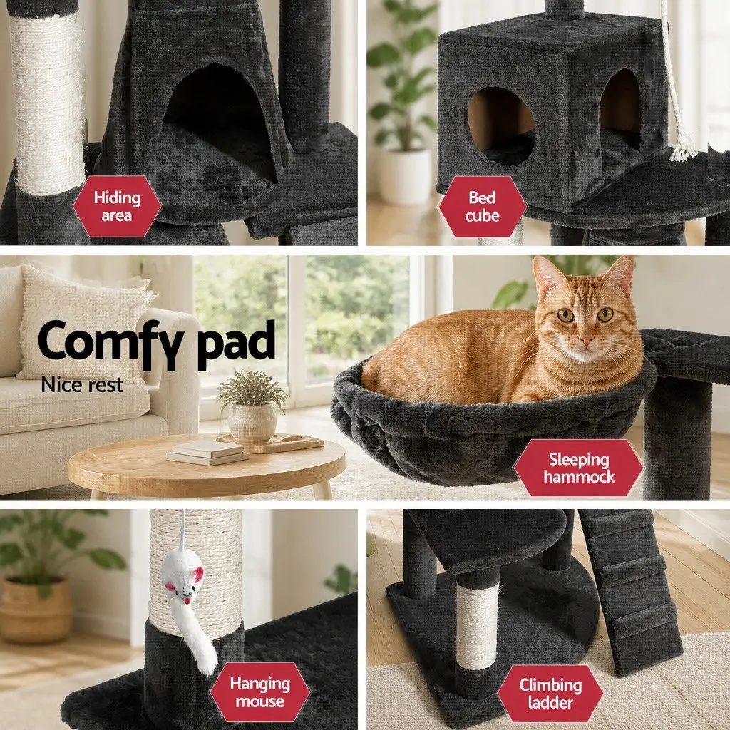 Cat Tree Tower Grey 193cm Multi-level Scratching Post Condo House