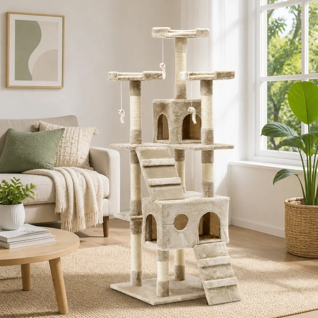 Cat Tree Beige 180cm Multi-Level Scratching Post Condo House