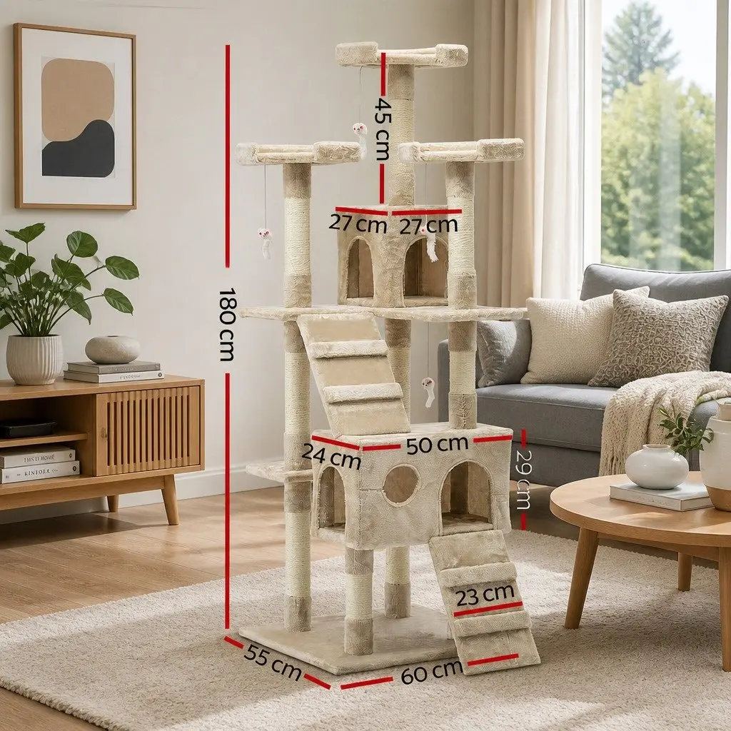 Cat Tree Beige 180cm Multi-Level Scratching Post Condo House