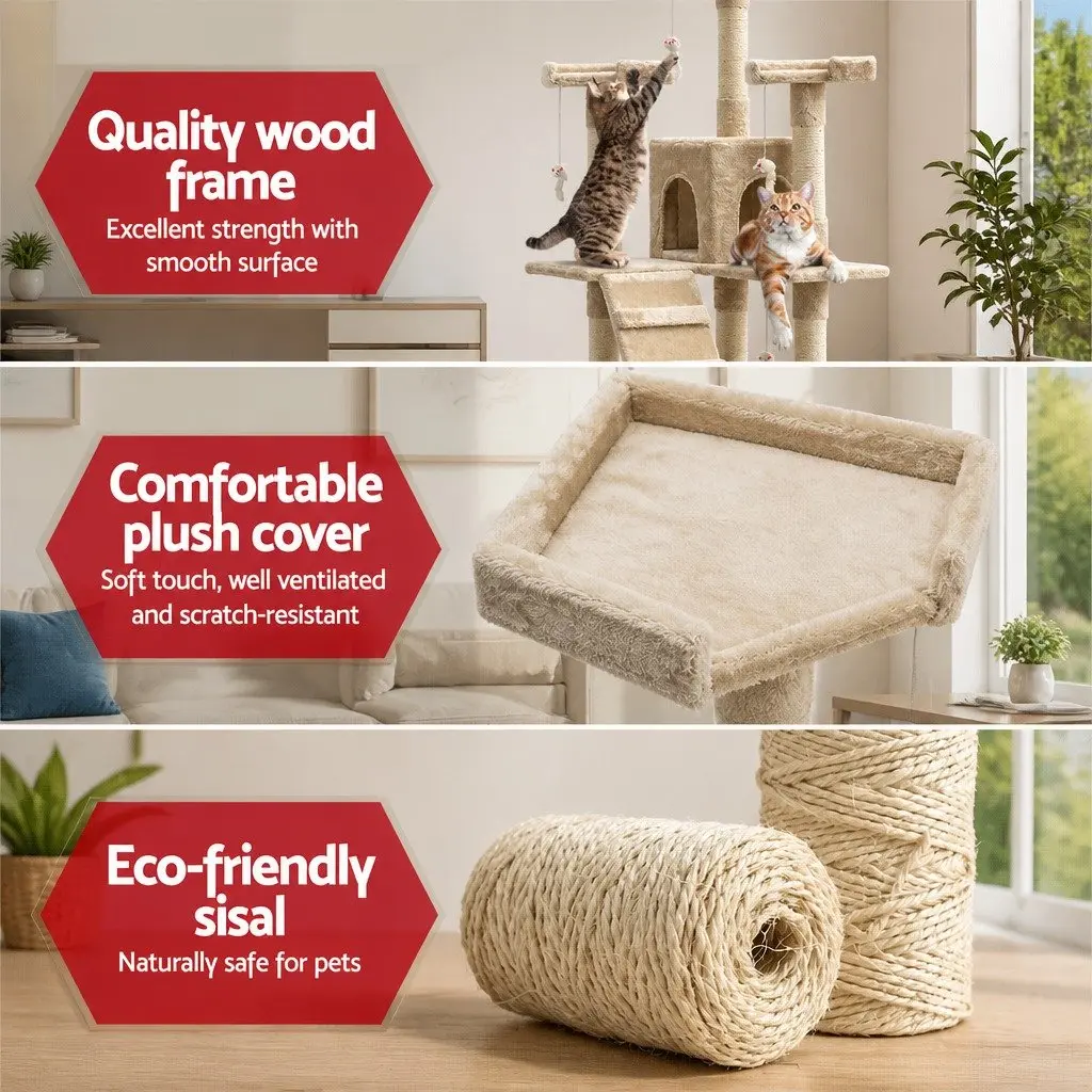 Cat Tree Beige 180cm Multi-Level Scratching Post Condo House