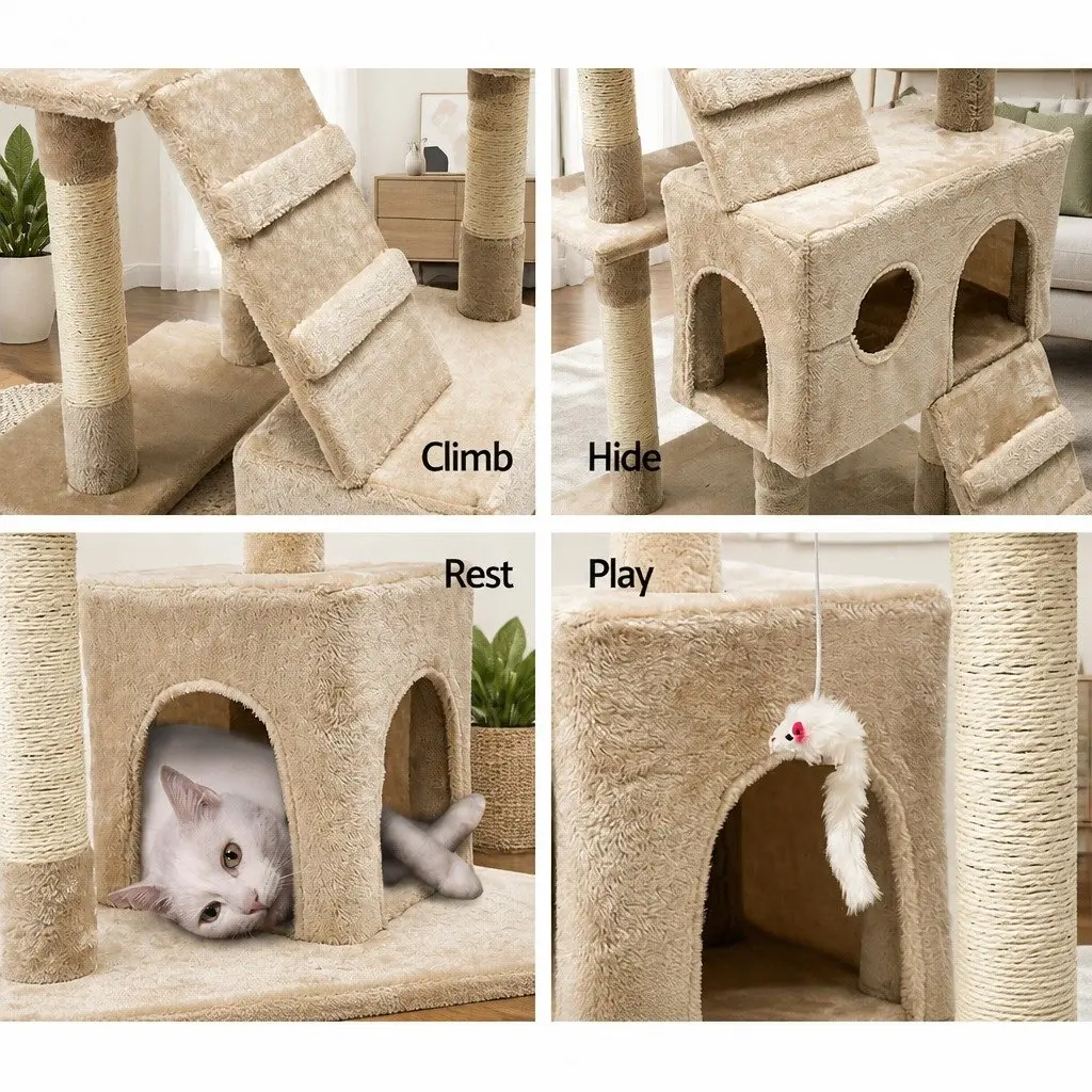 Cat Tree Beige 180cm Multi-Level Scratching Post Condo House