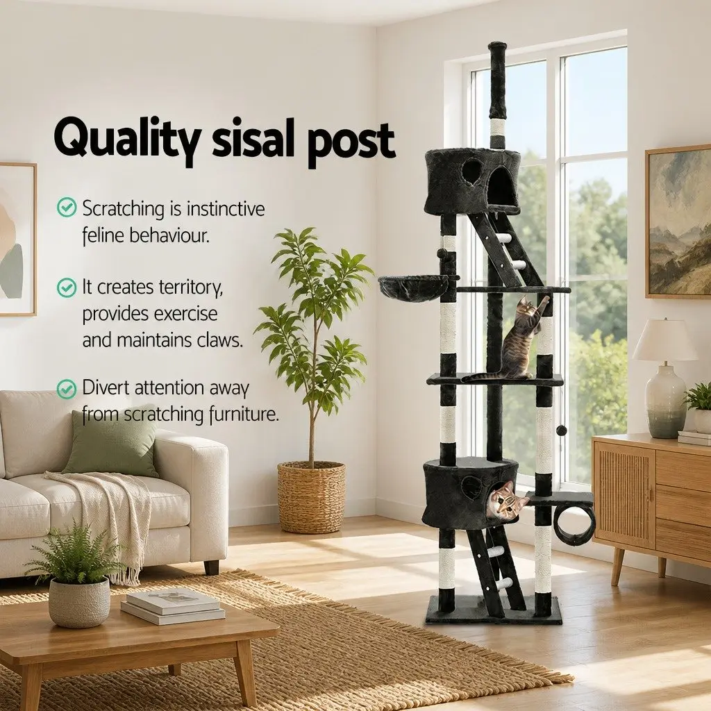 Cat Tree Grey 260cm Multi-Level Tower Scratching Post Condo House