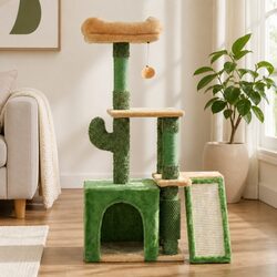 Cat Tree Tower 101cm Scratching Post Multi-Level Platform Furniture Green House