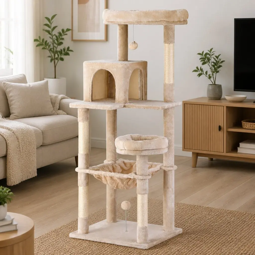 Cat Tree Tower 143cm Scratching Post Condo House Multi-Level Climbing Lounging