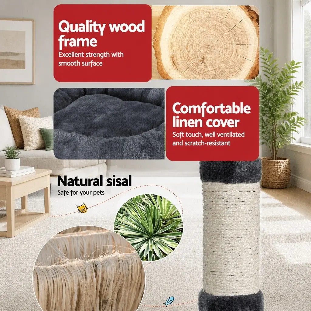 Cat Tree Tower Grey 144cm Multi-Level Scratching Post Condo Bed House