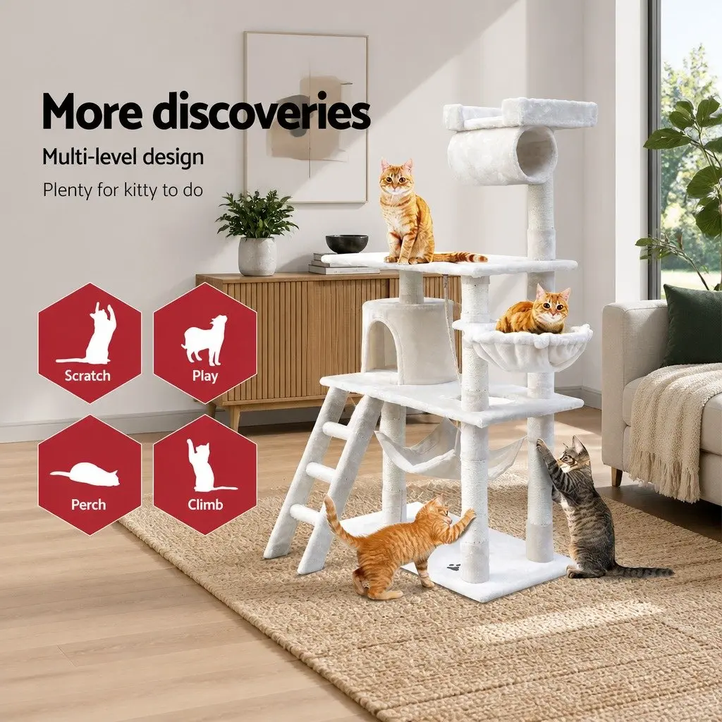 Cat Tree Beige 141cm Medium Scratching Post Tower Condo with Sisal Poles Plush Bed
