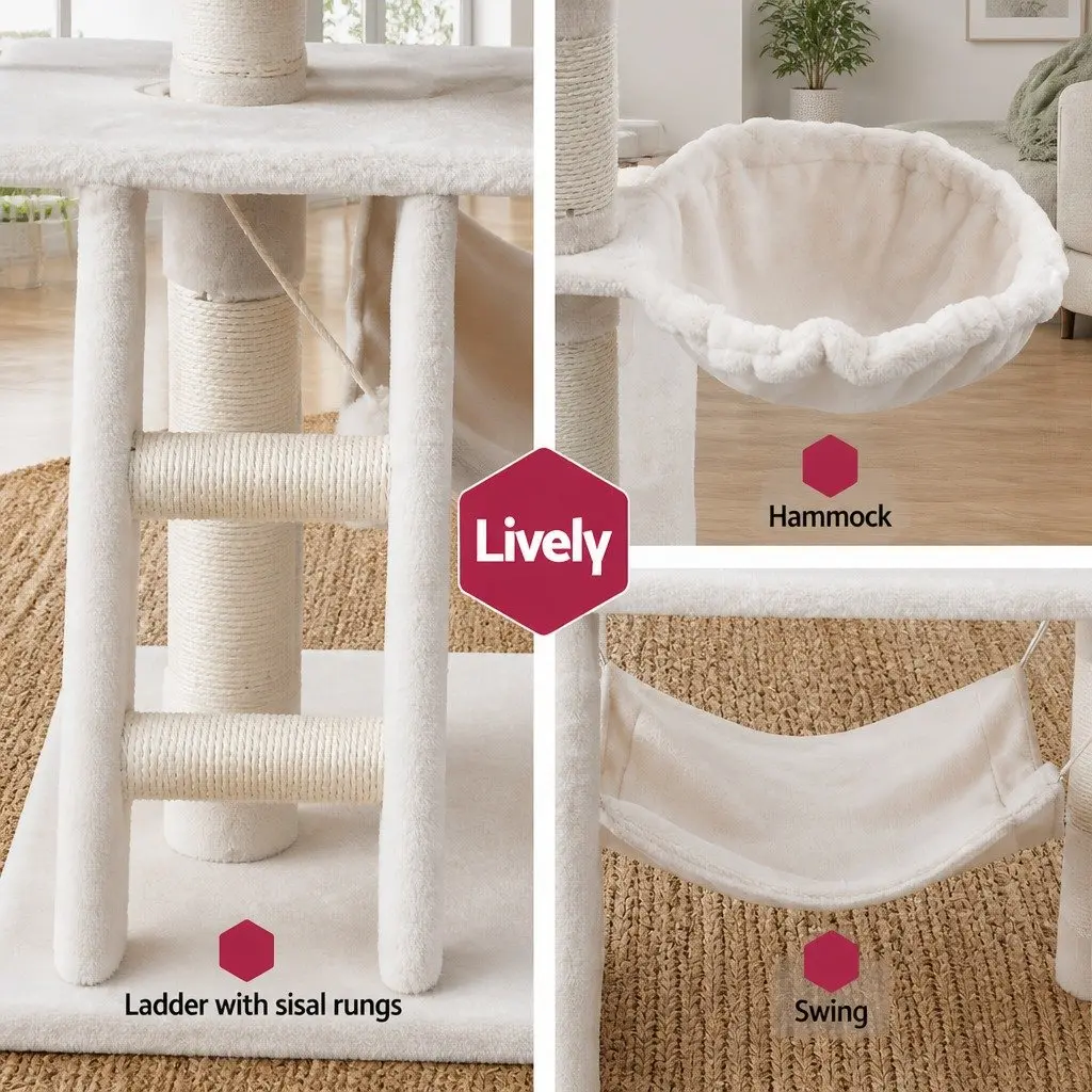 Cat Tree Beige 141cm Medium Scratching Post Tower Condo with Sisal Poles Plush Bed