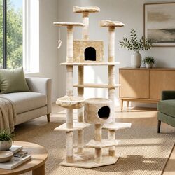 Cat Tree 203cm Tower Scratching Post Condo Hammock Perches Bed Beige
