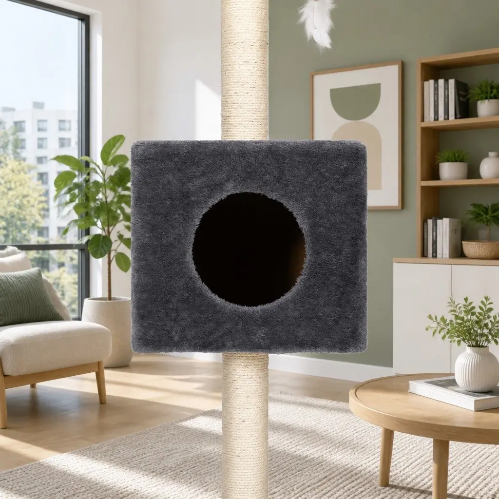 Cat Tree Tower Dark Grey 260cm Floor to Ceiling 4 Platform Levels Scratching Post
