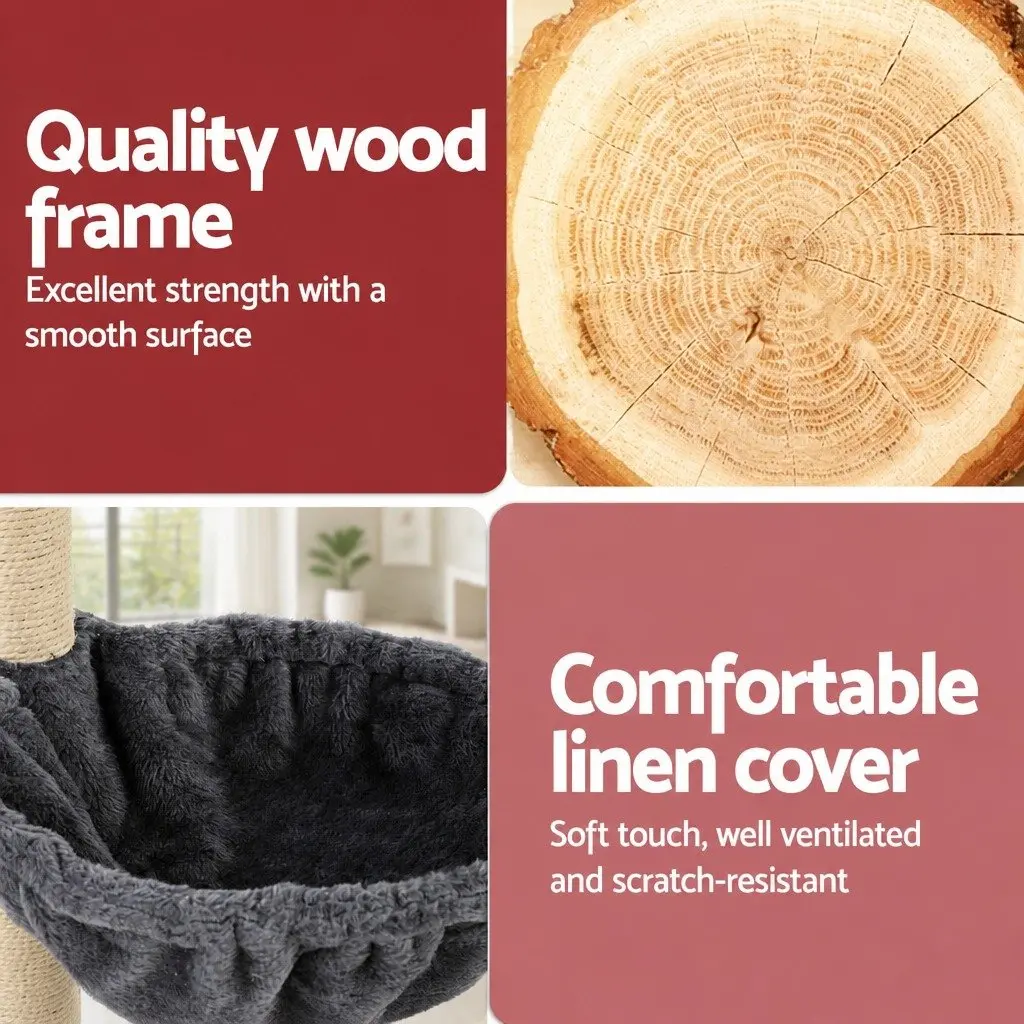 Cat Tree Tower Dark Grey 260cm Floor to Ceiling 4 Platform Levels Scratching Post