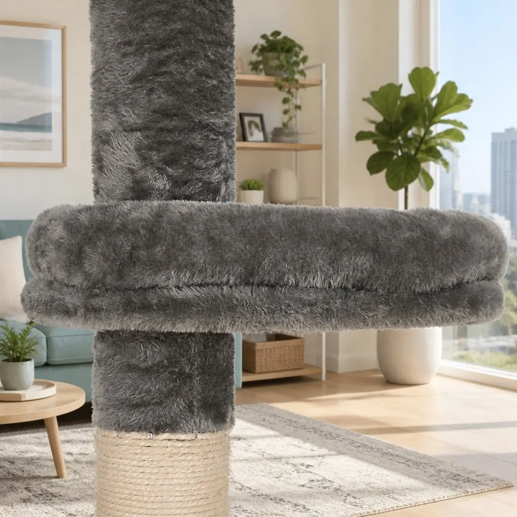 Cat Tree Grey 290cm Floor to Ceiling 5 Levels Plush Cover Scratching Post Tower