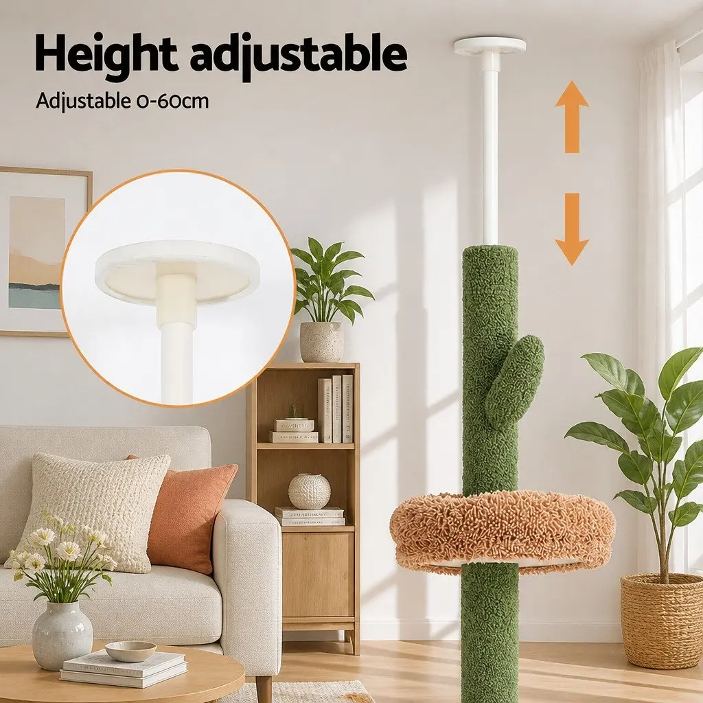 Cat Tree Green Beige 290cm Floor to Ceiling Adjustable Multi Level Scratching Post Bed