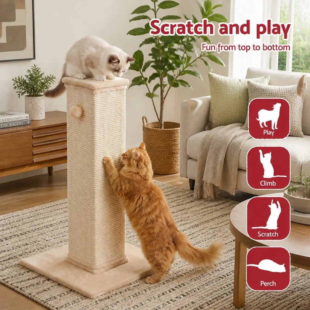 Cat Scratching Post 89cm Tall Tower Condo Bed House Perch Climbing Scratcher
