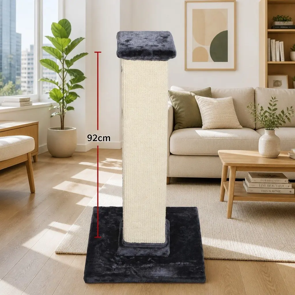 Cat Scratching Post Tower 89cm Tall Sisal Condo Perch Climbing Bed House Grey