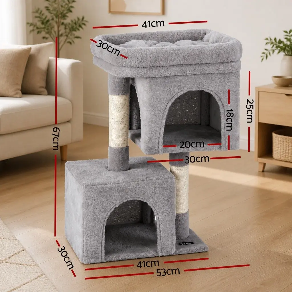Cat Tree Light Grey Small Multi-Level Climber Scratching Post Condo House