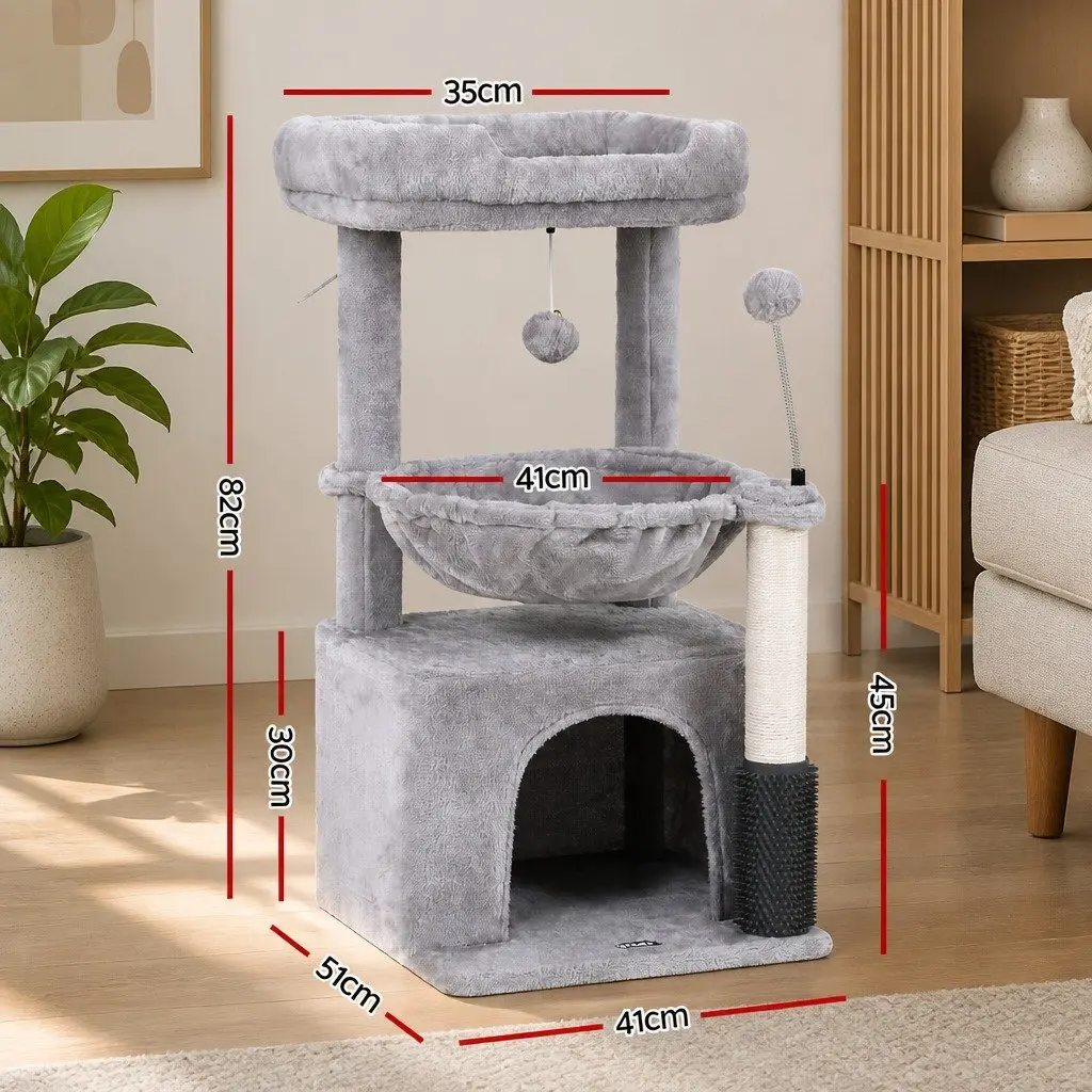 Cat Tree Tower Light Grey 82cm Multi-Level Platform Scratching Post with Perches and Hideouts