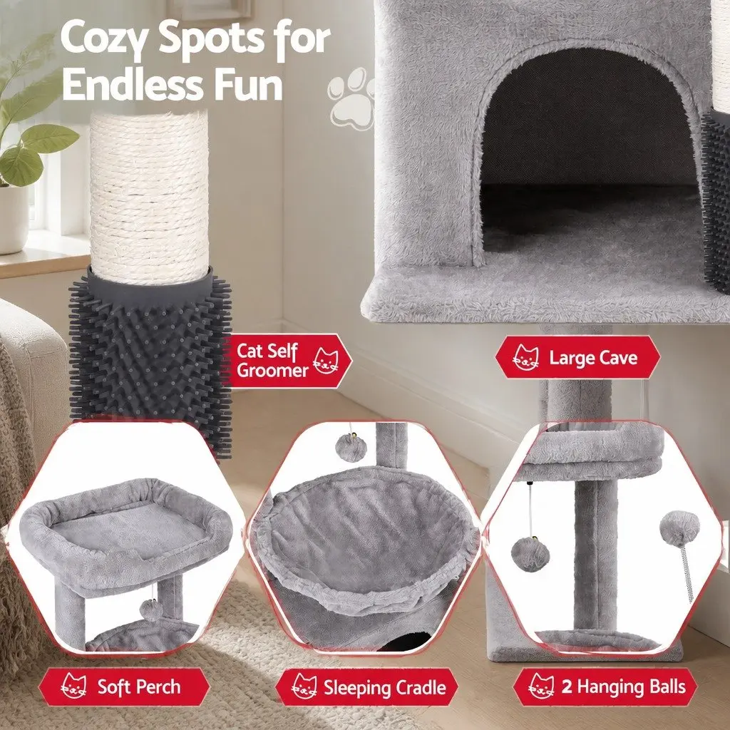 Cat Tree Tower Light Grey 82cm Multi-Level Platform Scratching Post with Perches and Hideouts