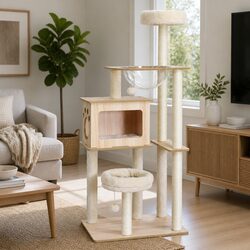 Cat Tree Tower Scratching Post Condo House 142cm Bed Multi-Tiered Sisal