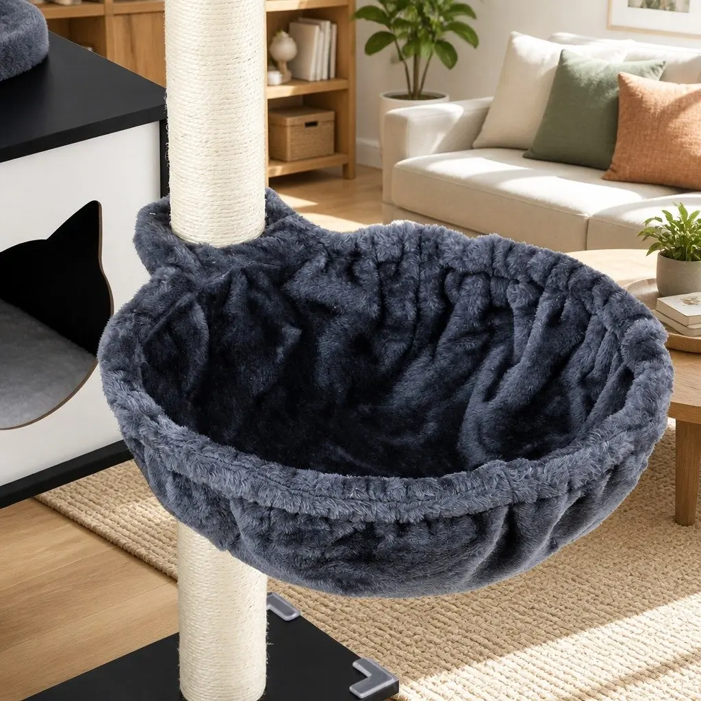 Cat Tree Tower Black 144cm Multi-Tiered Wooden Scratching Post Condo Bed Furniture