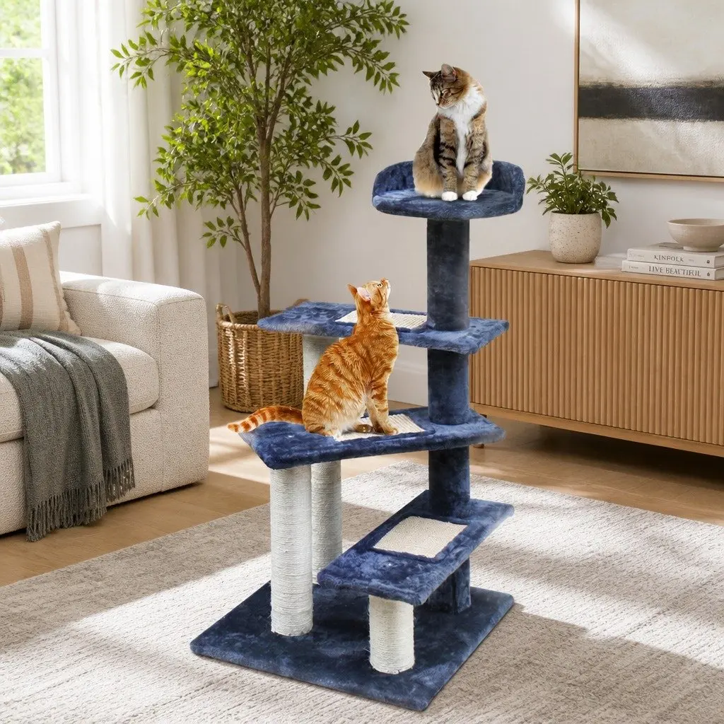 Cat Scratching Post Dark Grey 100cm Multi-Level Tower with Platforms and Steps