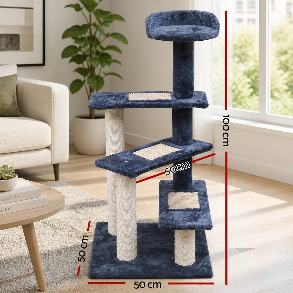 Cat Scratching Post Dark Grey 100cm Multi-Level Tower with Platforms and Steps