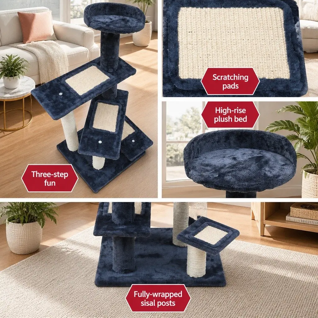 Cat Scratching Post Dark Grey 100cm Multi-Level Tower with Platforms and Steps