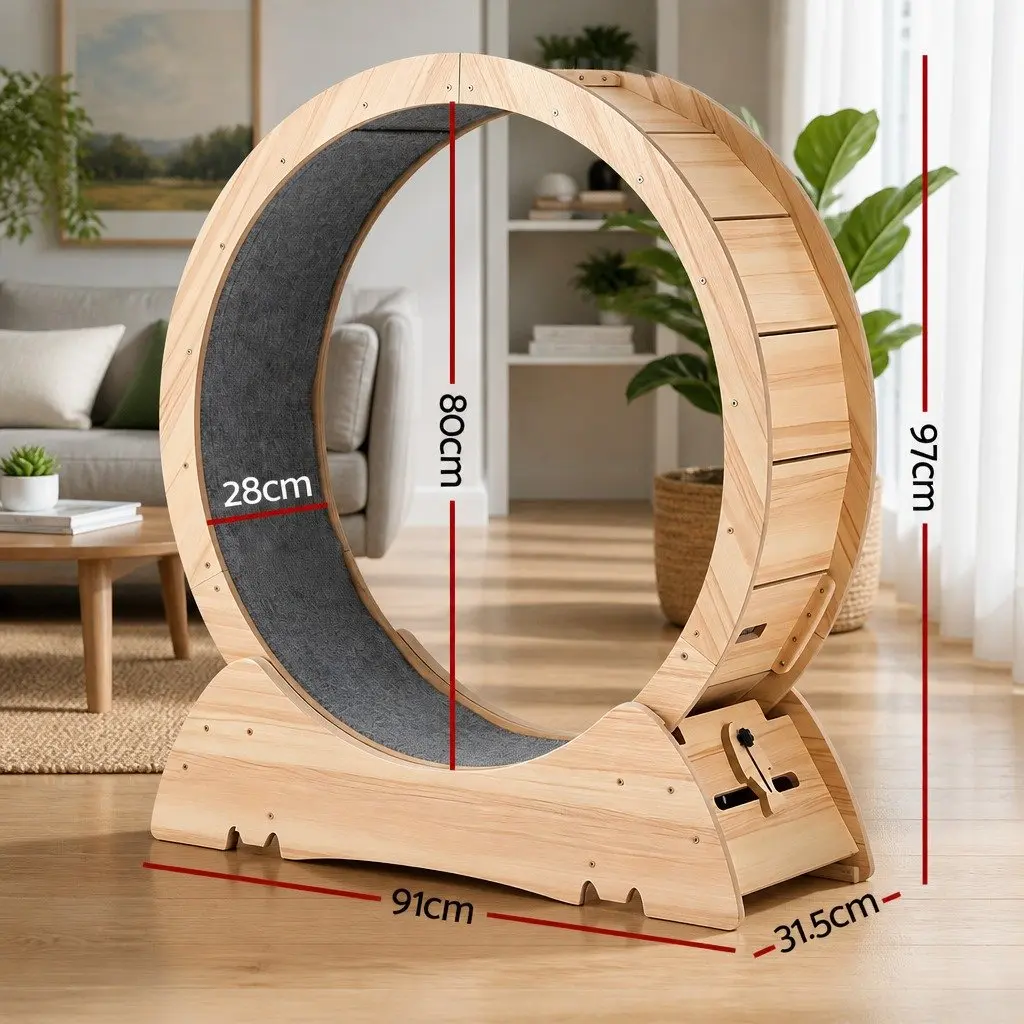 Wooden Cat Exercise Wheel Natural 91cm Large Indoor Treadmill Silent Roller Bearings Ultra-Stable Base