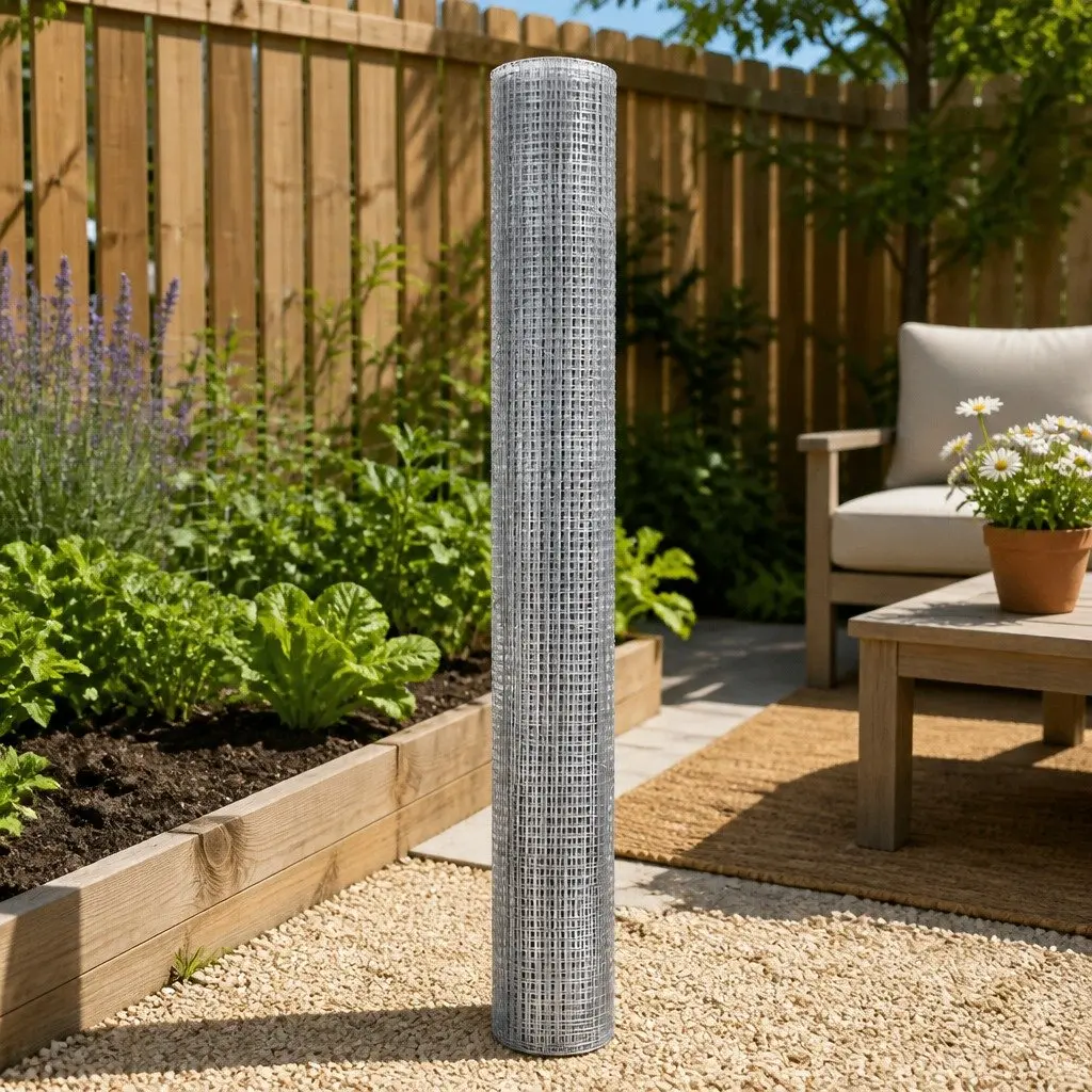Welded Wire Mesh Silver 15m x 1.2m Anti-Rust Cross-Wire Pattern for Poultry Garden Pet Coop Fencing